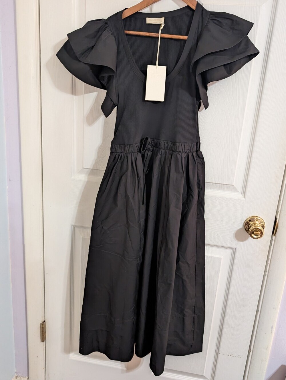New Ulla Johnson Womens Dress Black Louise Noir Short Sleeve Size 4 NWT